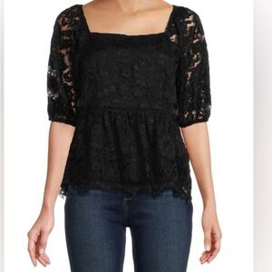 Nanette Lepore Medium Top Floral Lace Lined back Zipper Peplum in Very Black NWT